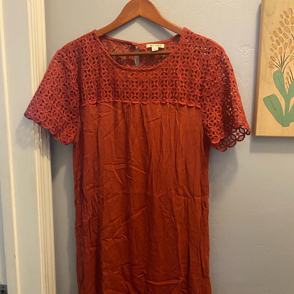 Francesca’s Miami Burnt Orange Crochet Dress